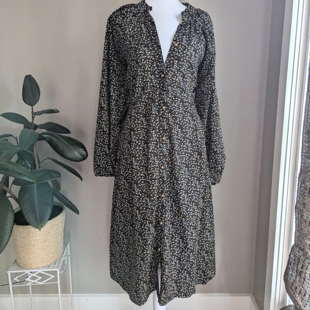 AVANTLOOK Small Open Keyhole Floral Midi Dress Button Down Bow Back